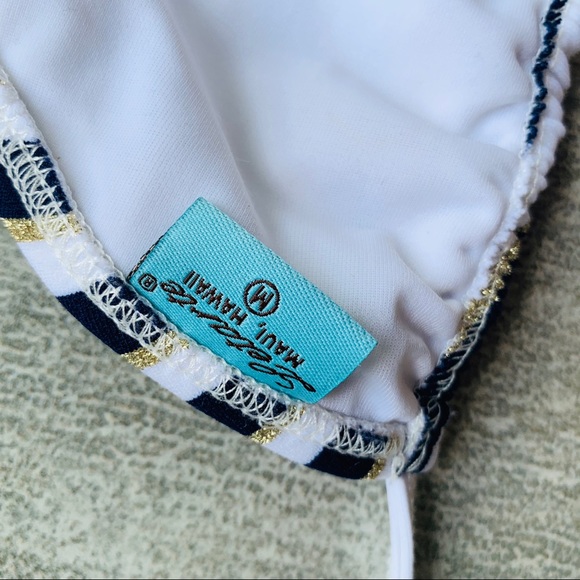 Letarte Bikini Top Sailor Striped Gold Coral Removable Geometric Charms - Picture 10 of 16